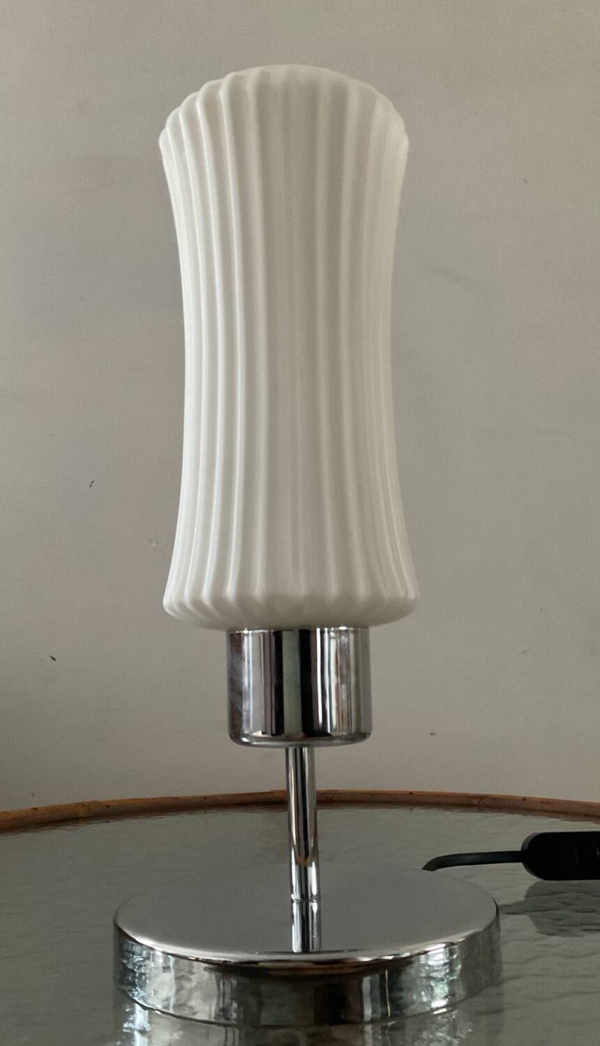 Vintage lamp in opaline glass and chromed metal