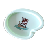 Cendrier en opaline, couleur mint, bateau viking, vintage