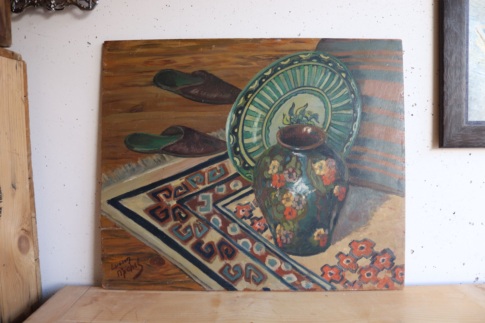 Oil on panel oriental still life
