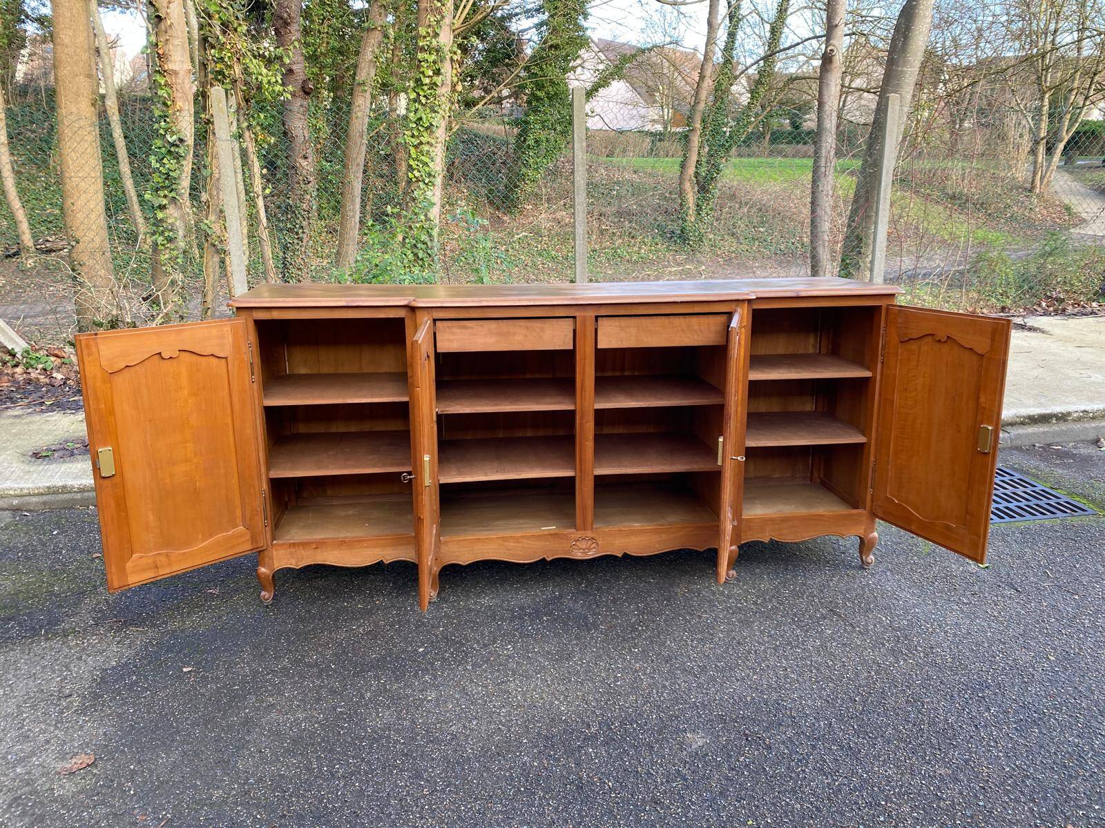 Light solid wood enfilade with Louis XV marquetry from the 20th century, 227cm.
