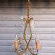 Old 4-light cage chandelier with crystal pendants