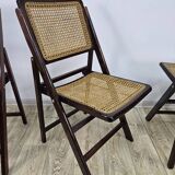 Folding wooden chairs with raffia, 1970s.