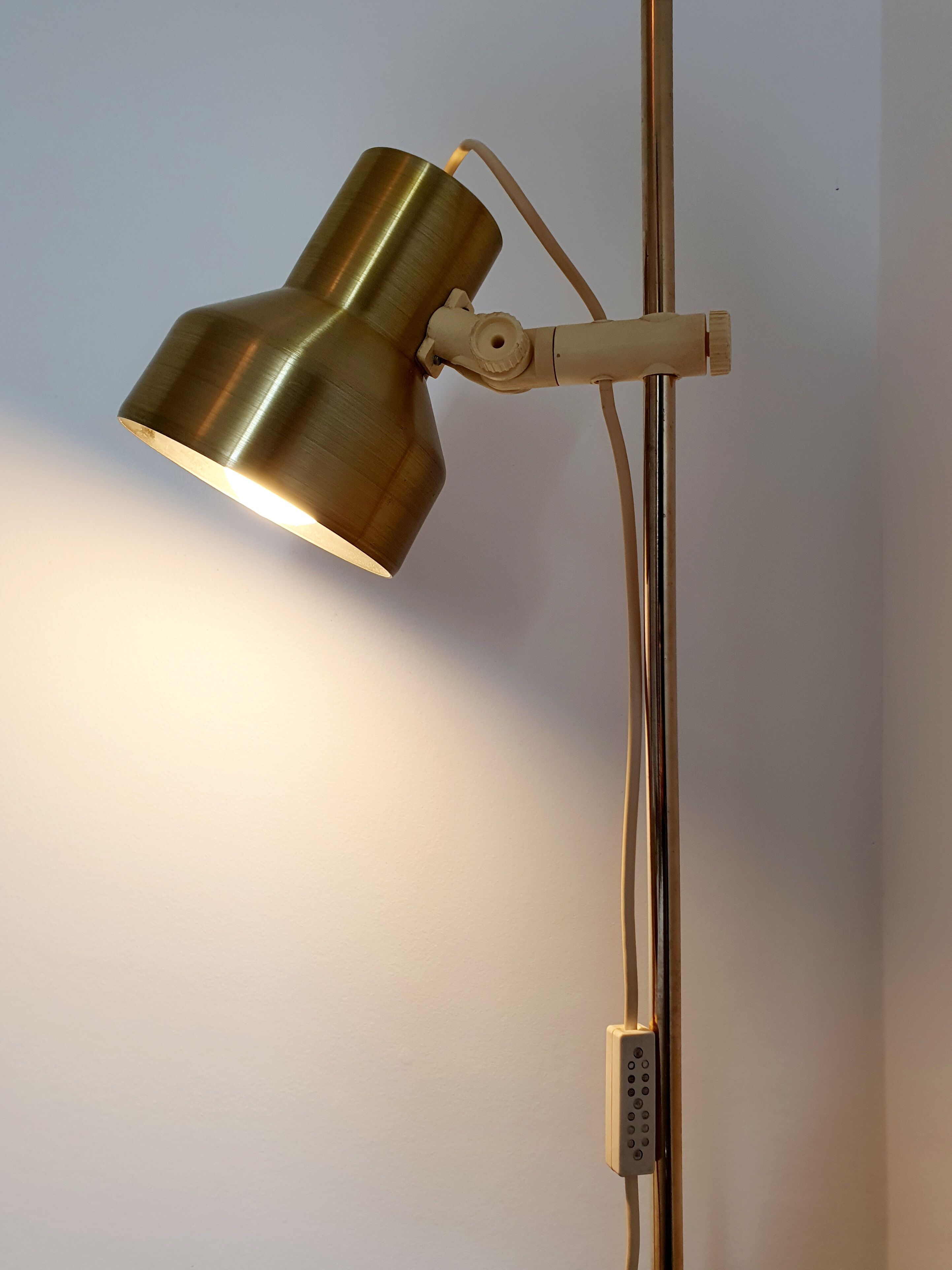 Golden Scandinavian floor lamp, 70s