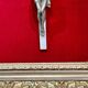 Crucifix, christ, on red velvet frame, silver wood, 50s, 60s, vintage