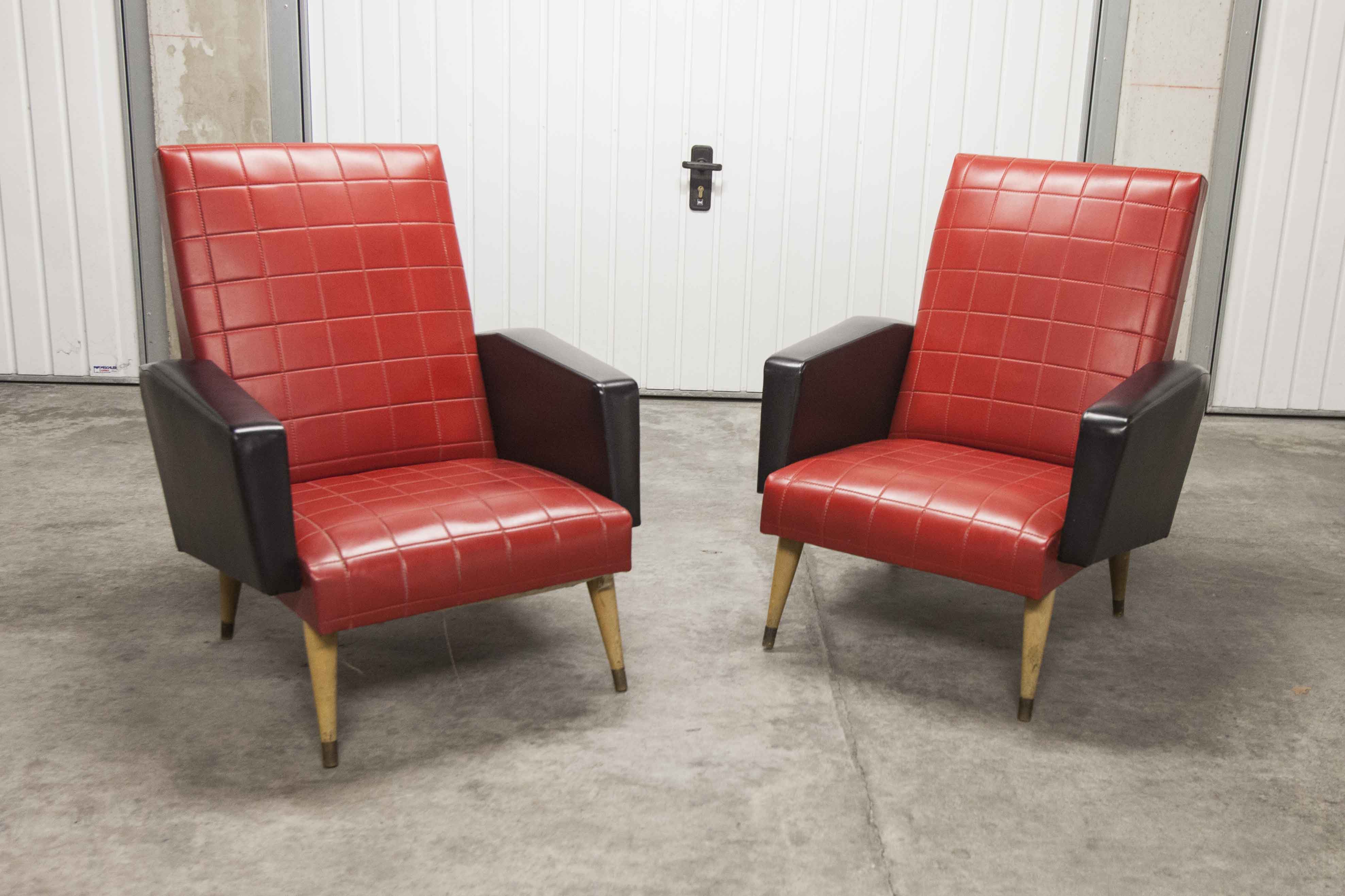 Paire de fauteuils rockabilly pieds compas 60