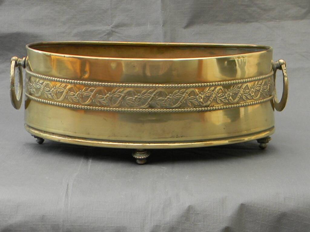 Small old oval brass pot cover