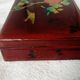 Old lacquered wooden box with china or japan decoration, bird and flower