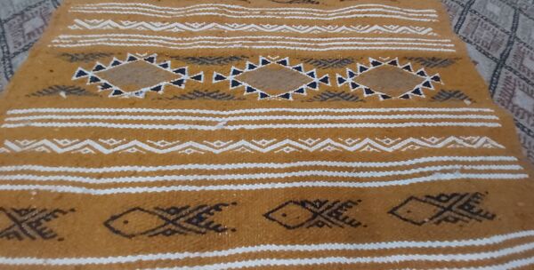 Tapis couloir couleur moutarde fait main, 200x60 cm