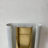 Pair of vintage wall lights, brass and white perforated metal, Hans Agne Jakobsson