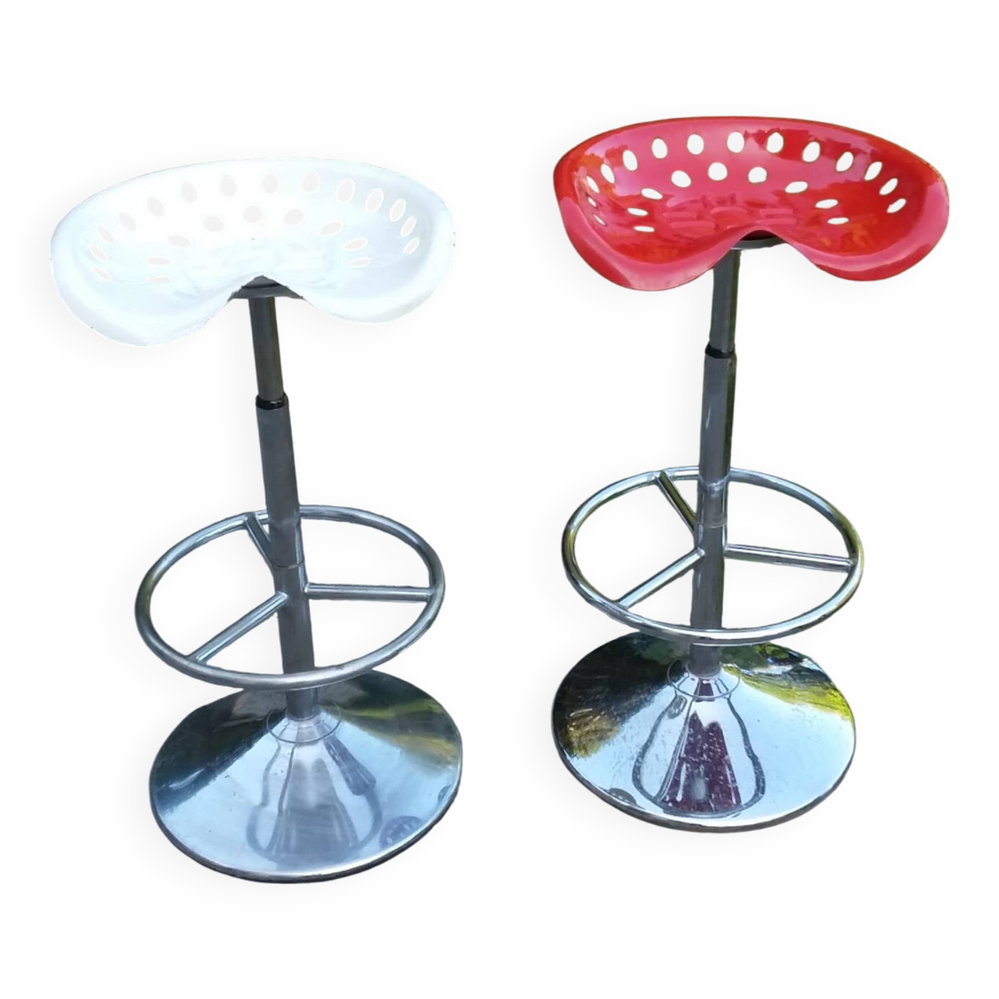 Pair of Etienne Fermigier designer stools, Mirima mower model, publisher