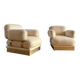 Pair of armchairs by Thibier in brass and wool France 1978