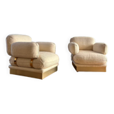 Paire de fauteuils par Thibier en laiton et laine France 1978
