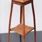 Art Nouveau wood stand planter with stone plaque