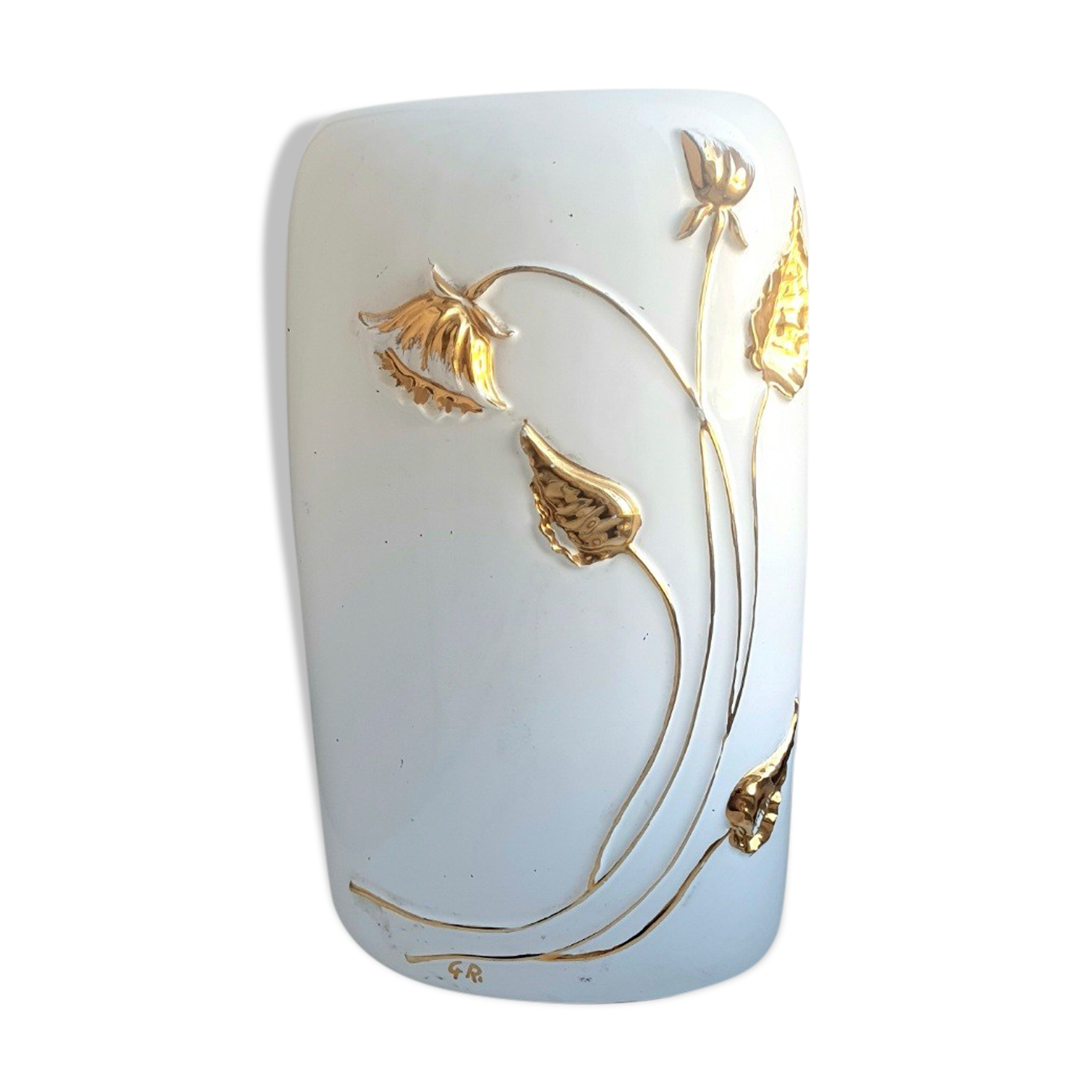 Italian vase signed white and gold