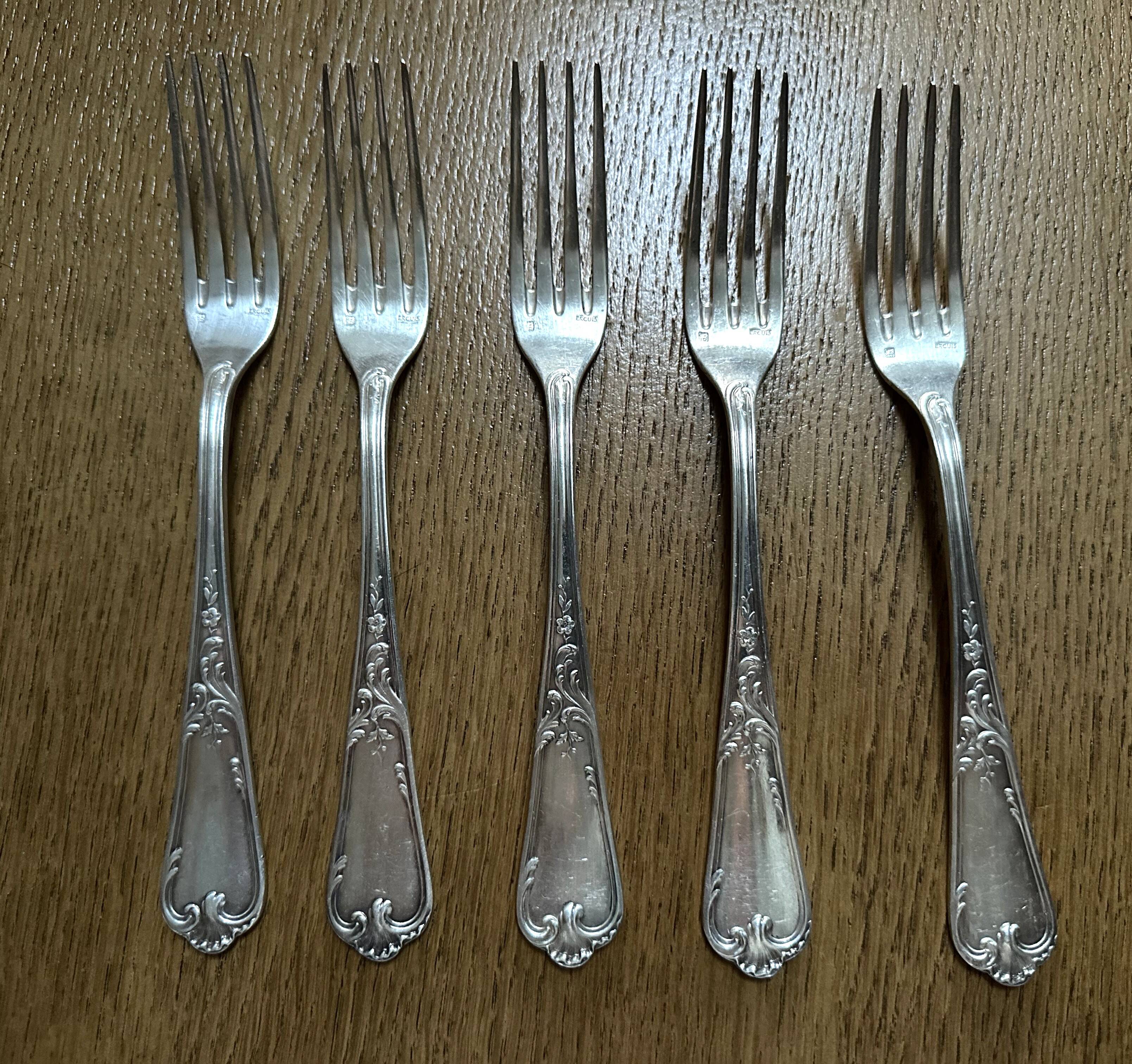5 silver-plated metal forks with Ercuis hallmark