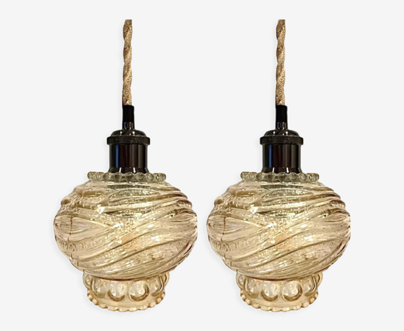 Lot de deux baladeuses vintage en verre ciselé doré