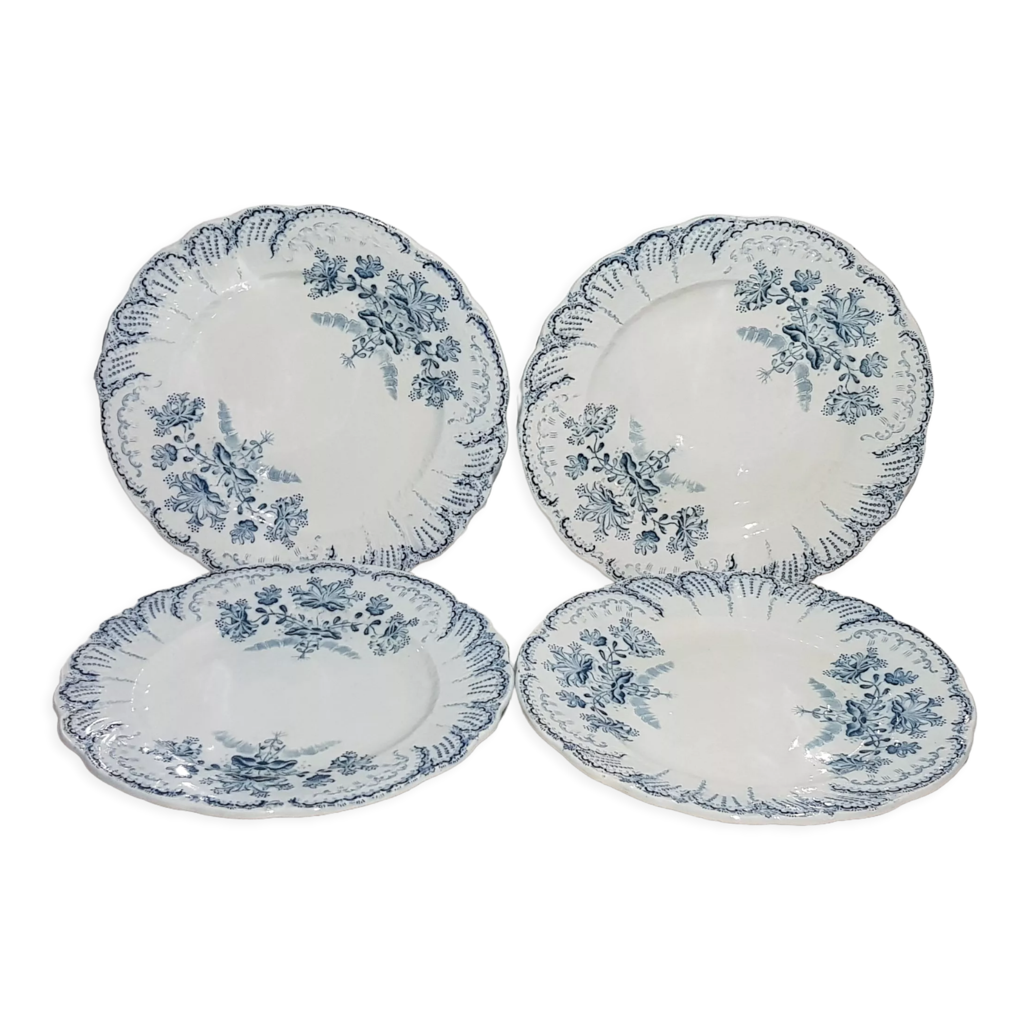 Set of 4 dessert plates in earthenware of St Amand model Regency, iron earth