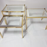 Three trundle tables gilded brass and silver 60s
