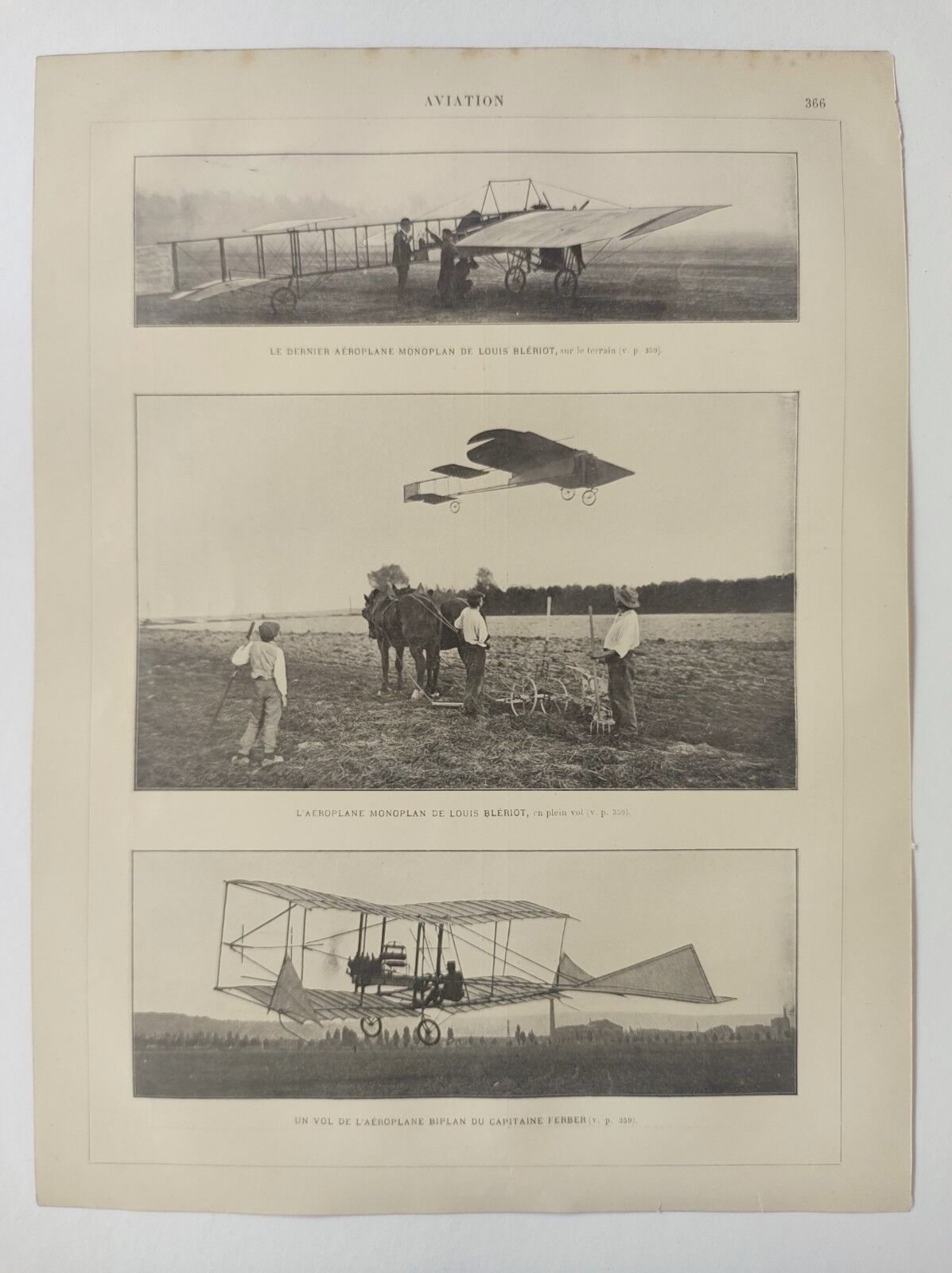 Vintage engraving • Aviation Blériot • Original and old poster from 1909