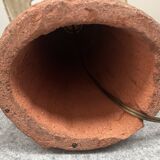 Large chamotte clay lamp in brutalist style, with a plant motif.