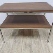 Mobile side table, brown, veneer, chrome-plated steel, Germany, 1970s.