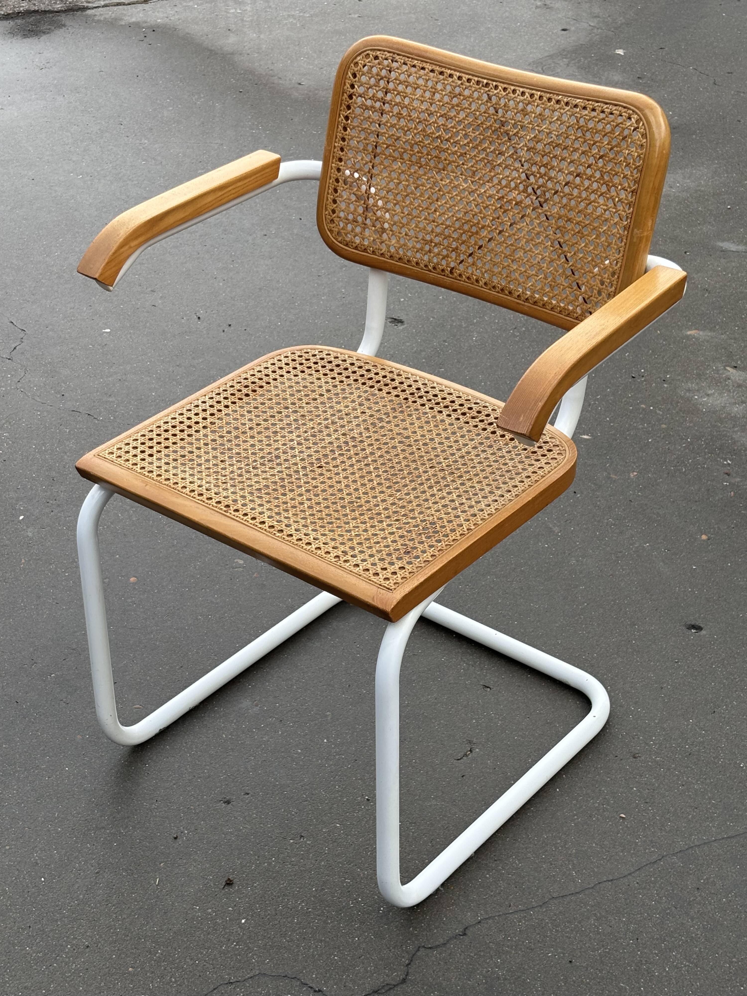 Chair Cesca model with armrests B64 in white metal and wood