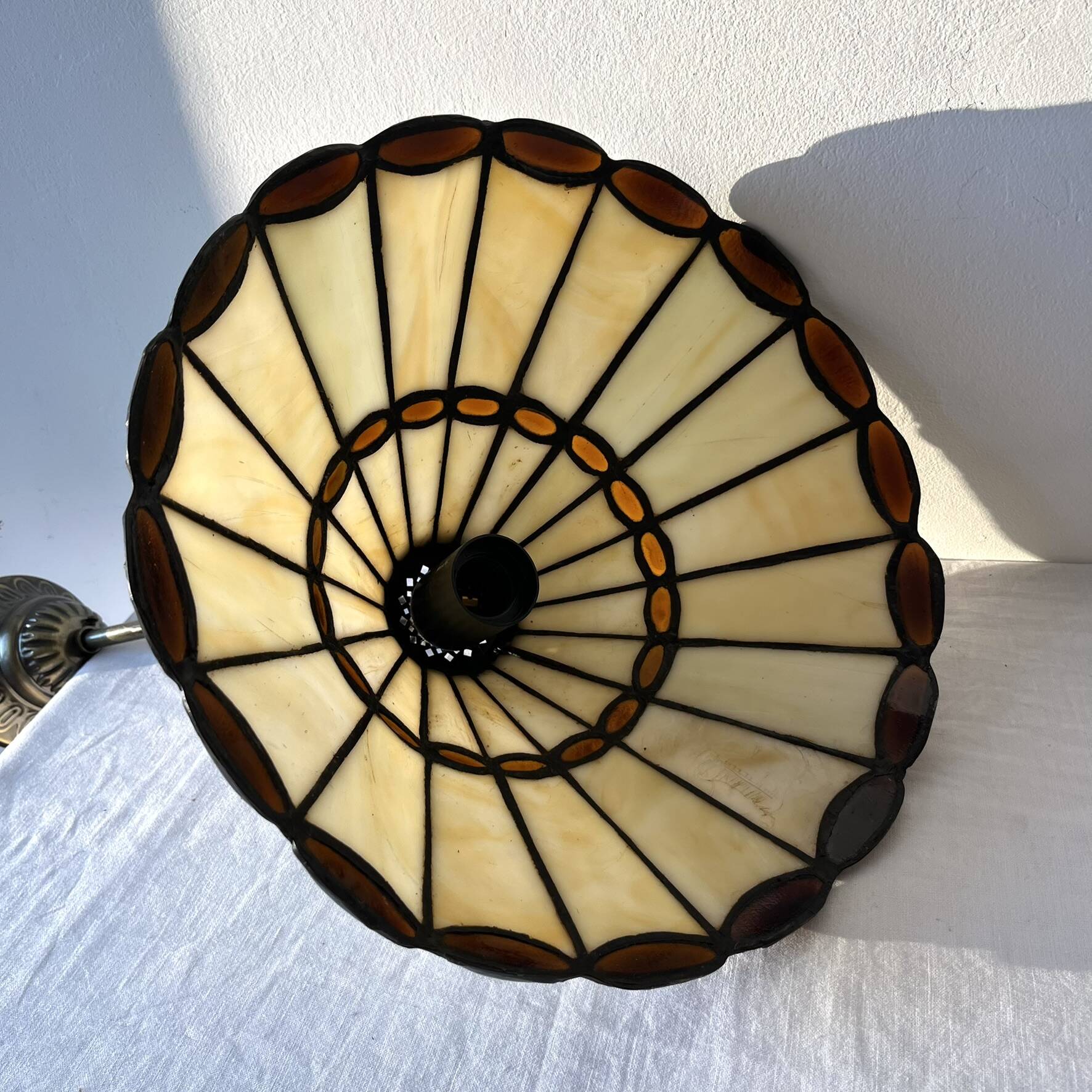 Pair of glass pendant lights in Art Nouveau Tiffany style