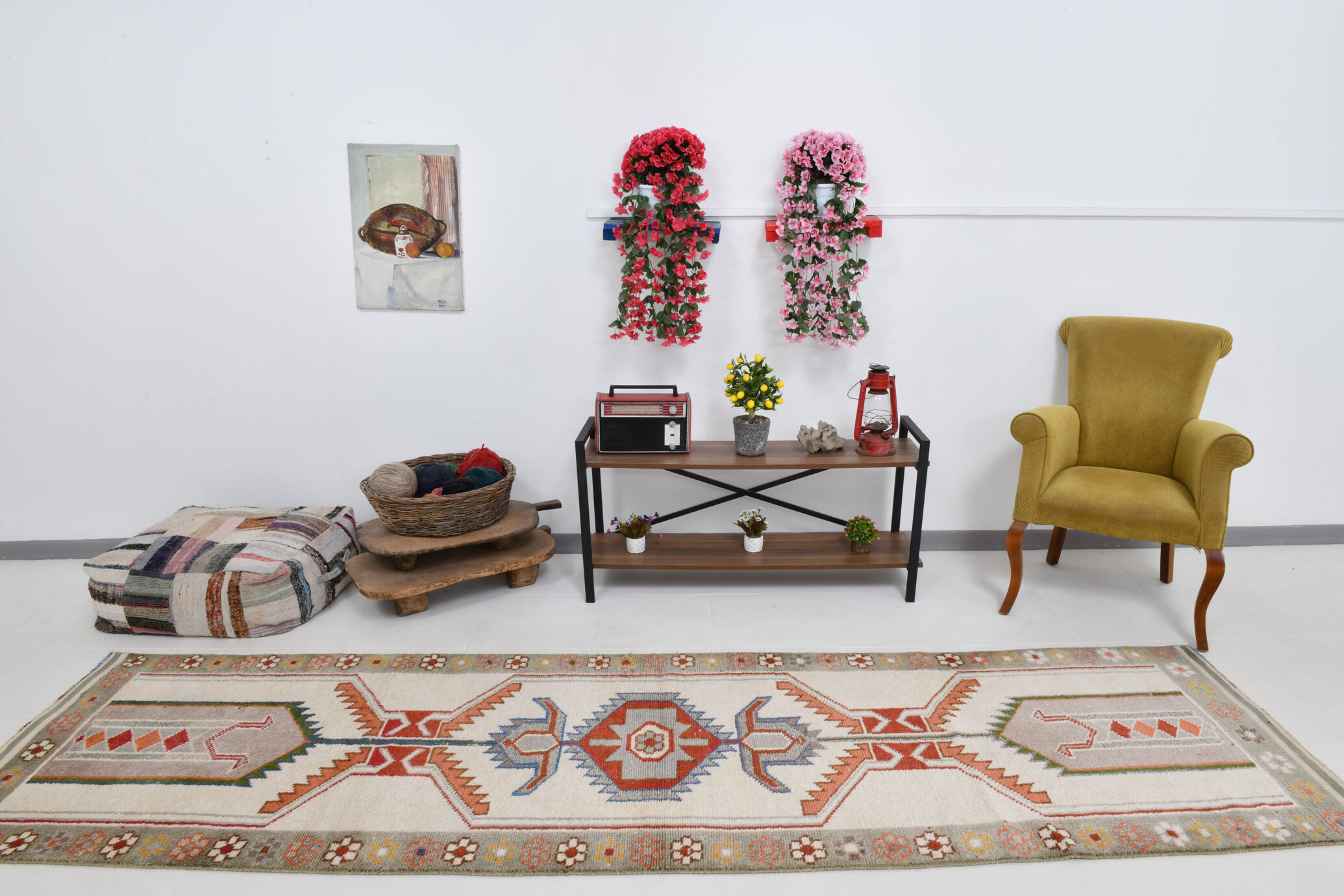 3x11 geometric oushak runner rug,97x348cm