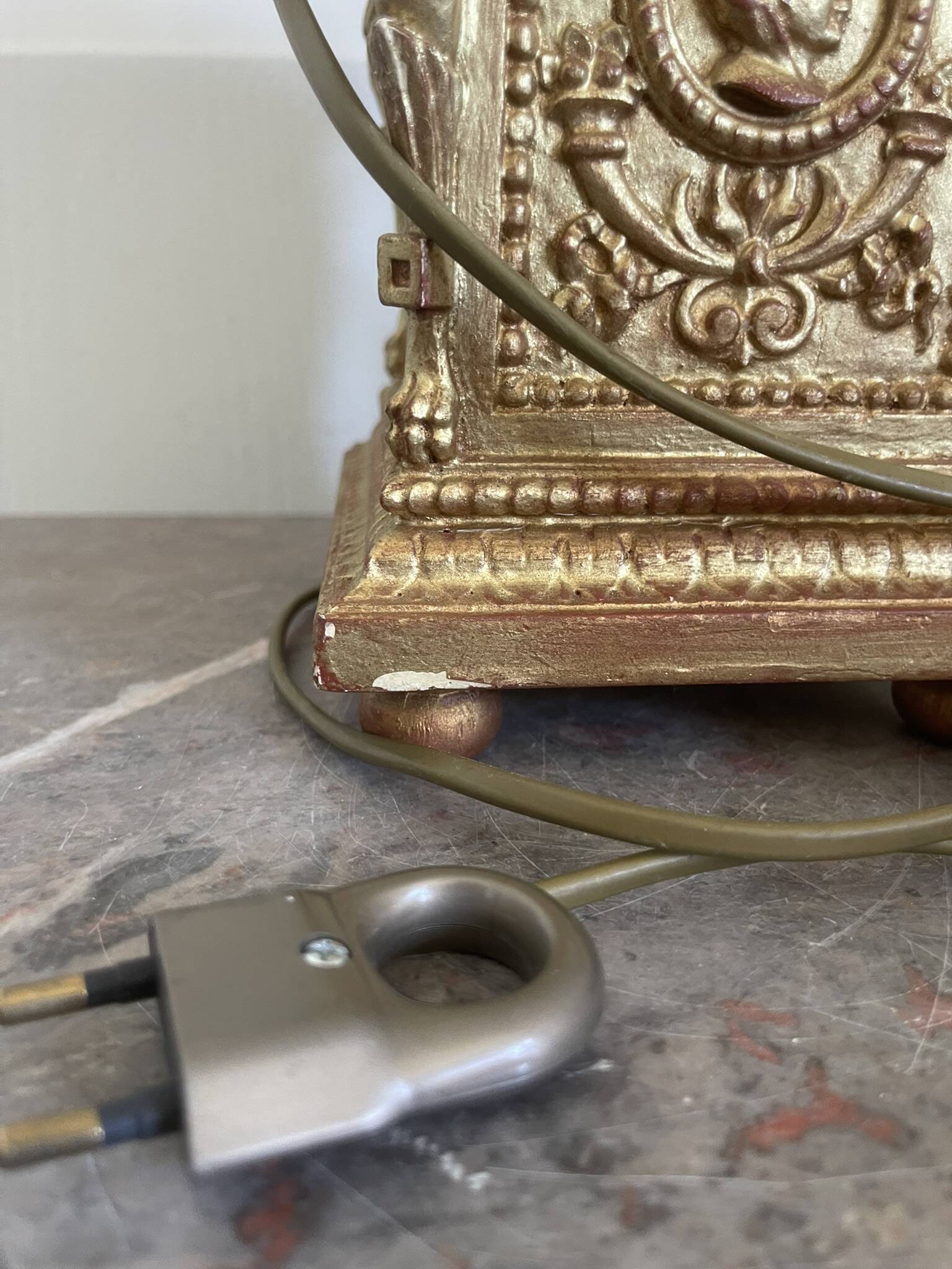 Antique Large Cassolette Lamp Empire Greek Roman Gilded Wood 19th Century 60