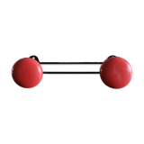 Metal coat rack with 2 red hooks