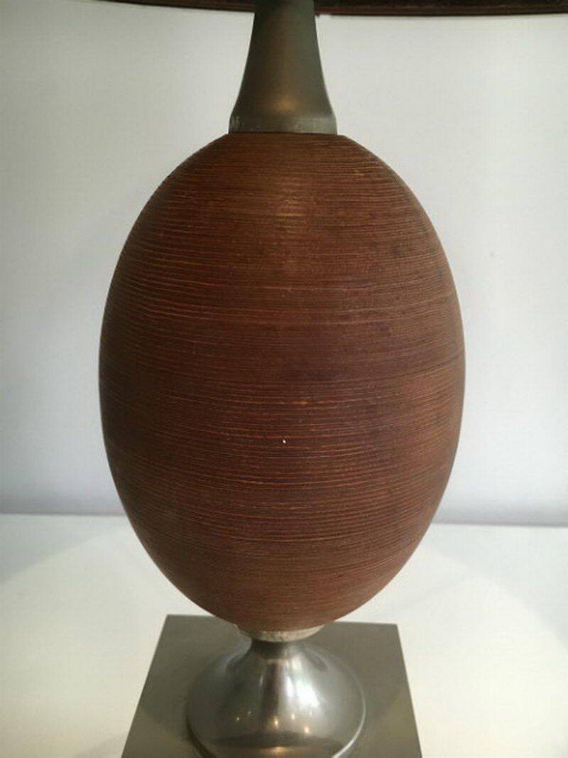 Egg lamp in wood and brushed steel