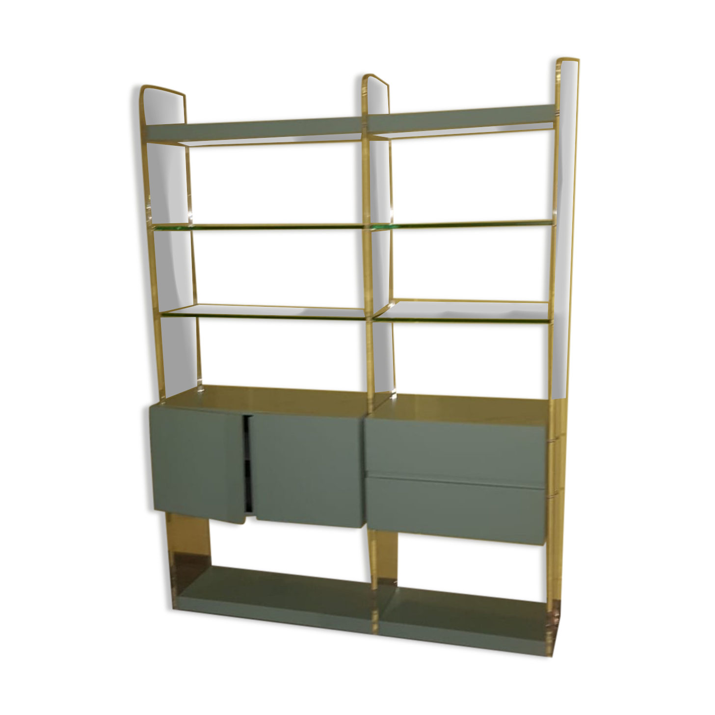 Plexiglas, glass and wood designer shelf