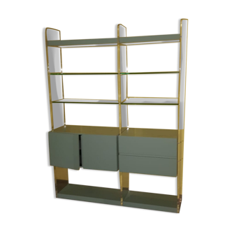 Plexiglas, glass and wood designer shelf