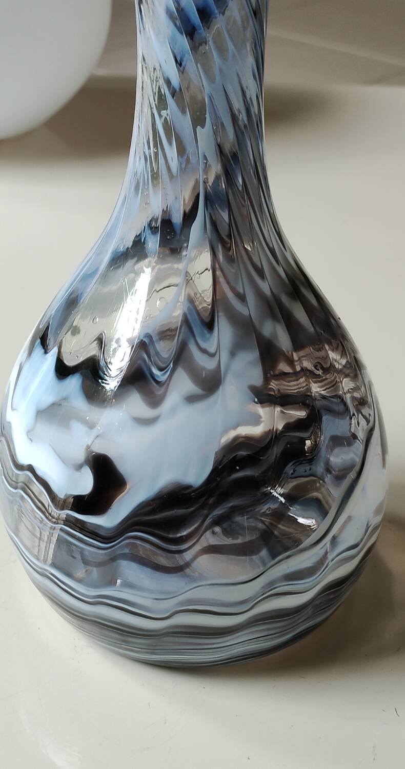 Dorotheenhütte designer vase. Blown glass with smoke swirls/volutes.