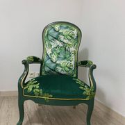 Louis XV armchair in embroidered velvet and jungle, renovated.