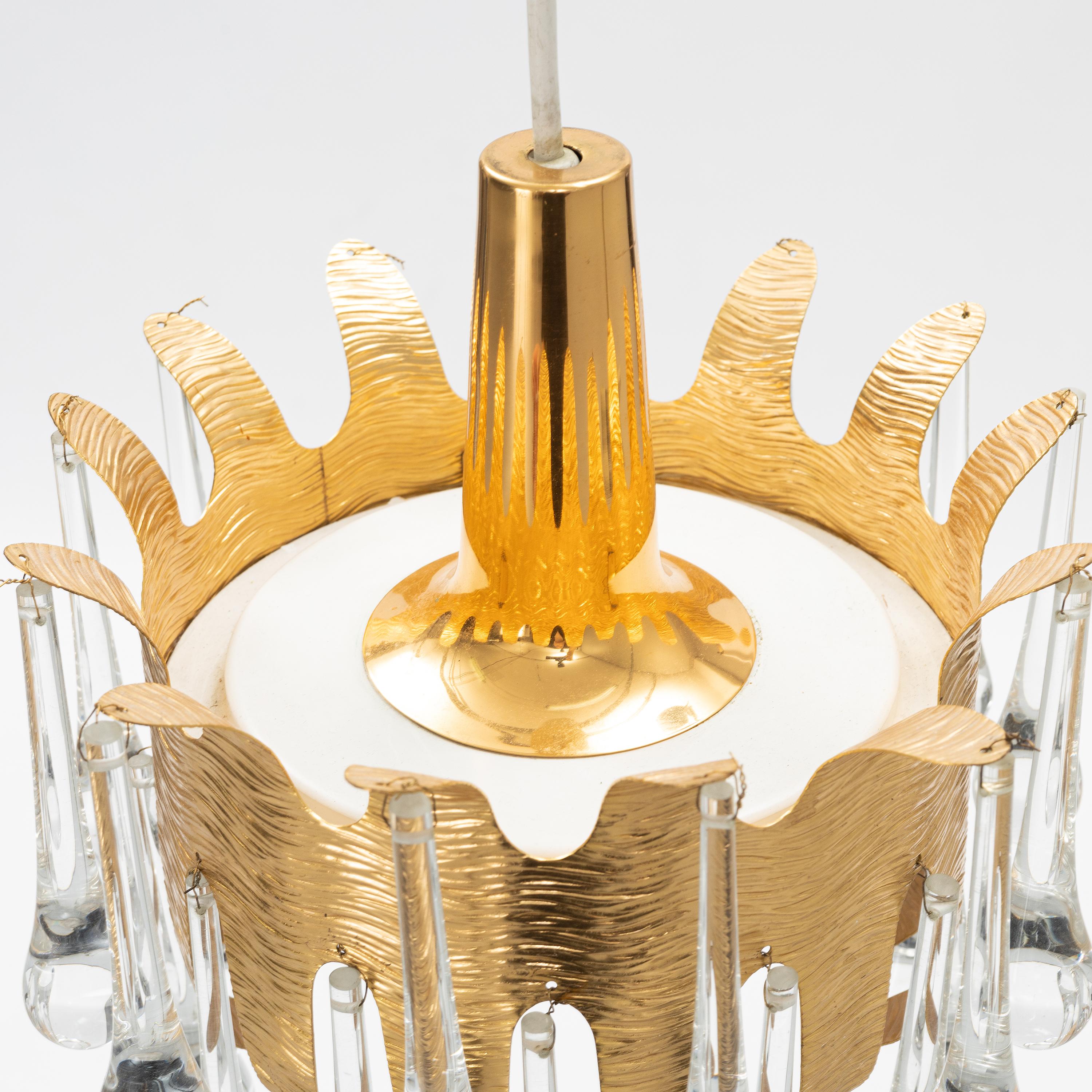 Palwa ceiling light by Palme & Walter, gilded brass and glass, Germany, 1970s.
