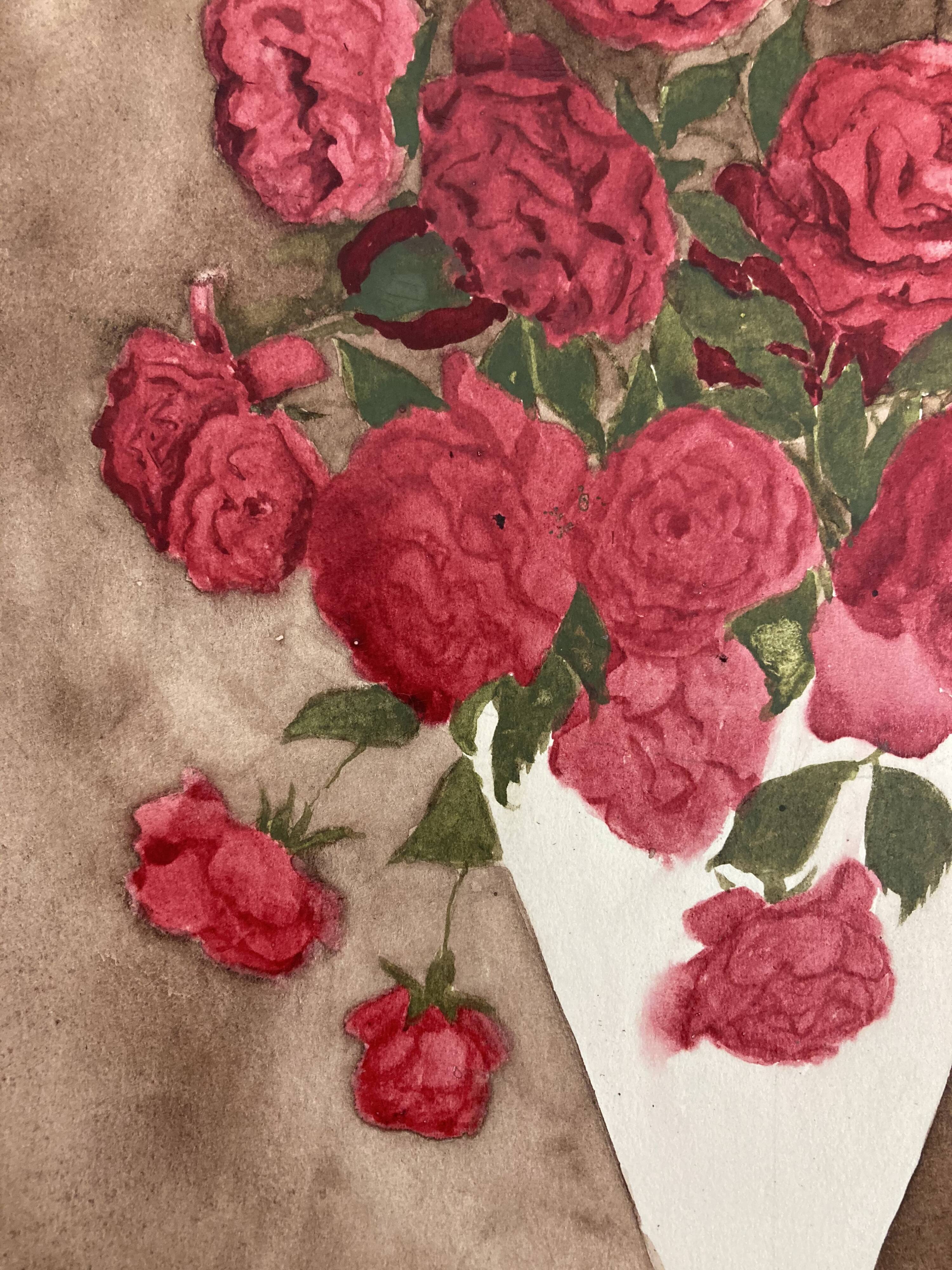 Watercolor with bouquet of roses