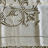 Old embroidered square tablecloth bordered bobbin lace