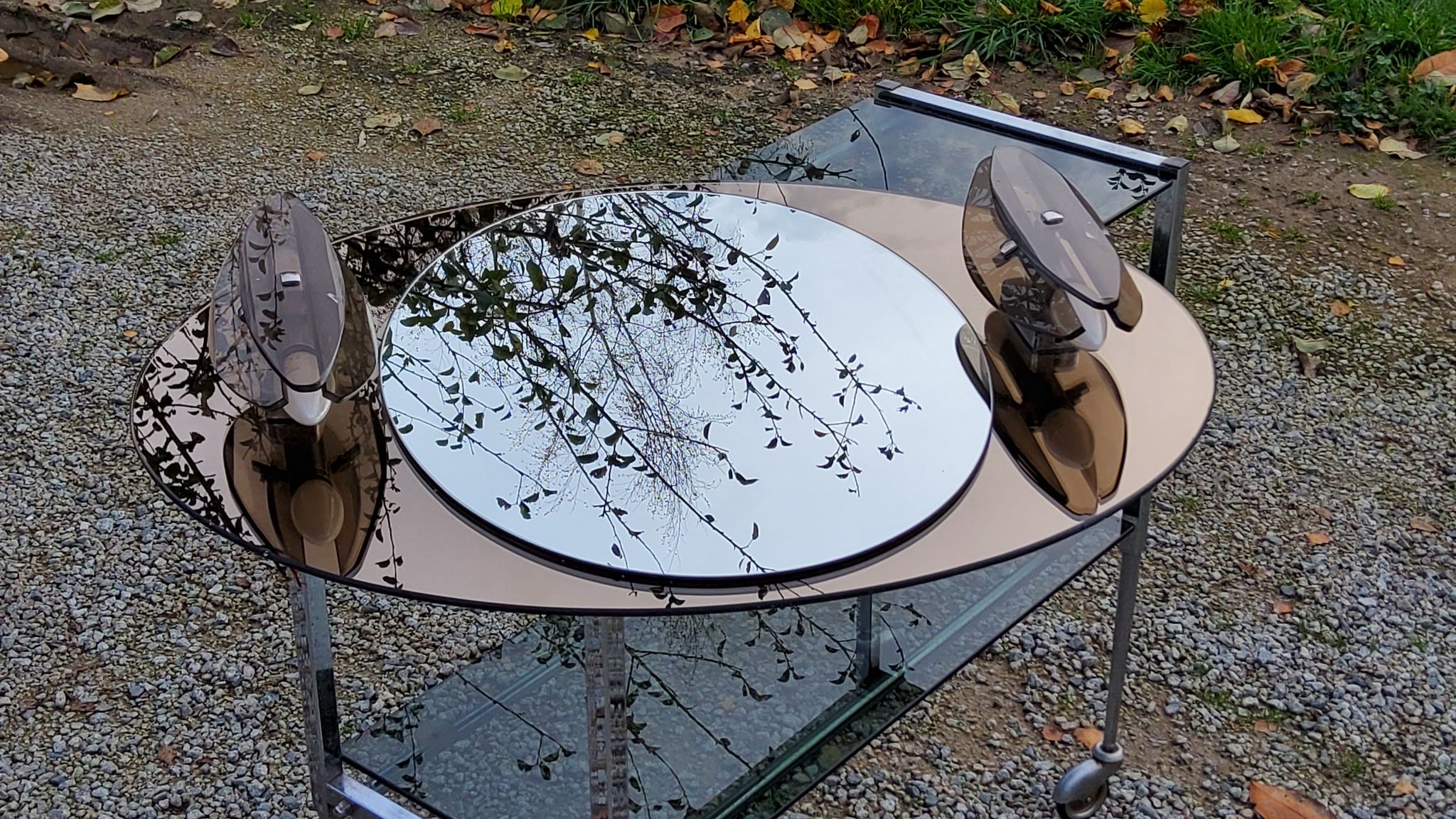 Miroir ovale avec 2 appliques double tains d’Antonio Lupi des années 80c