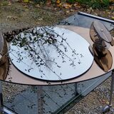 Oval mirror with 2 double tain sconces by Antonio Lupi from the 80s, 69x55 cm