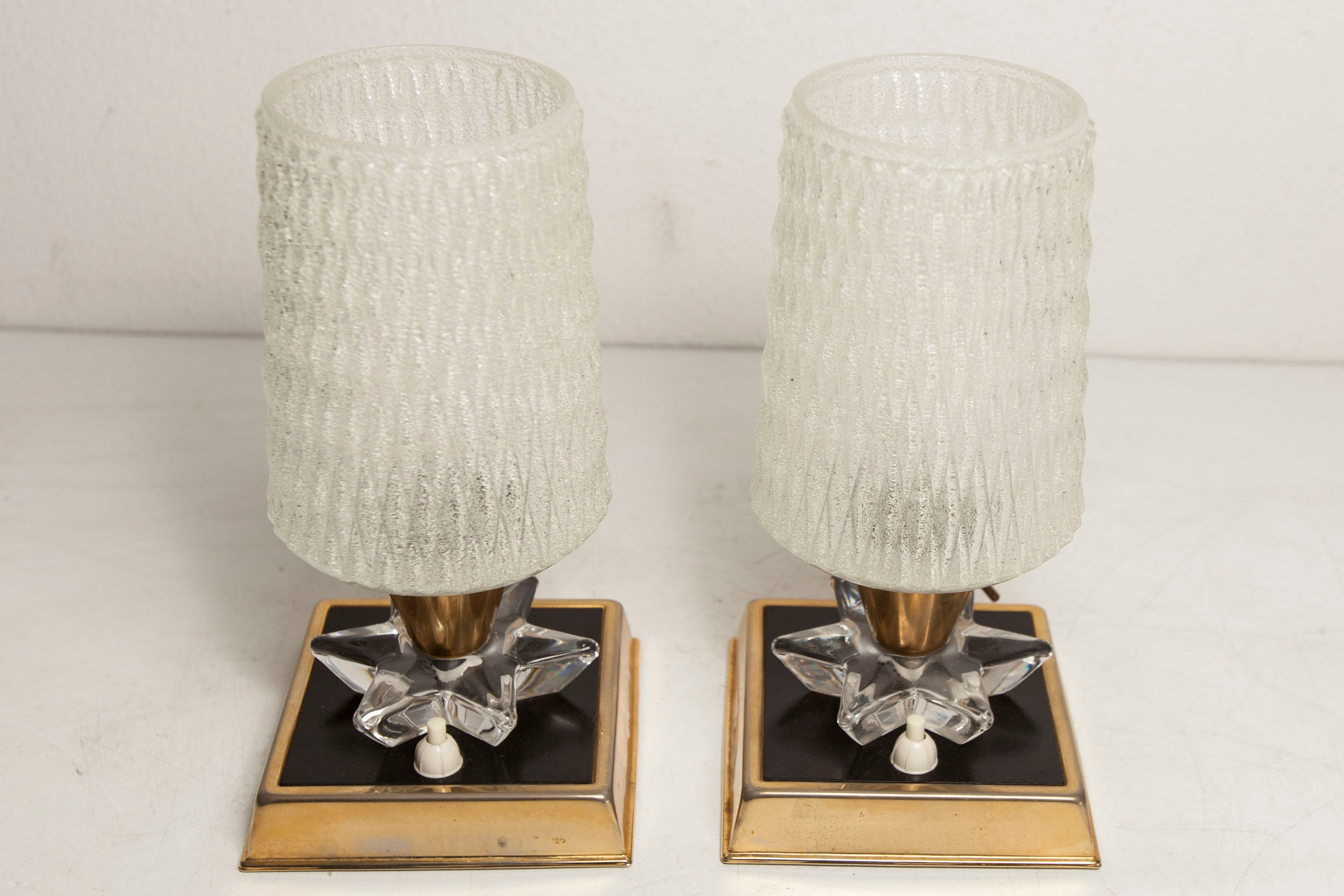 Paire de lampes de chevet 1960 laiton verre etoile