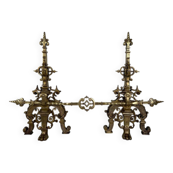 Parure de cheminée en bronze de style renaissance avec barre de