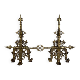 Important Renaissance Style Bronze Fireplace Set with Bar