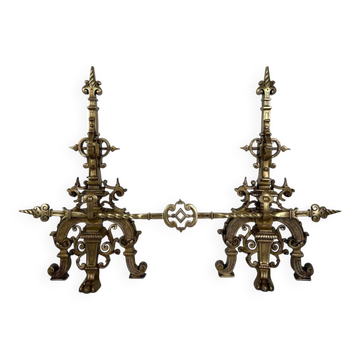Parure de cheminée en bronze de style renaissance avec barre de