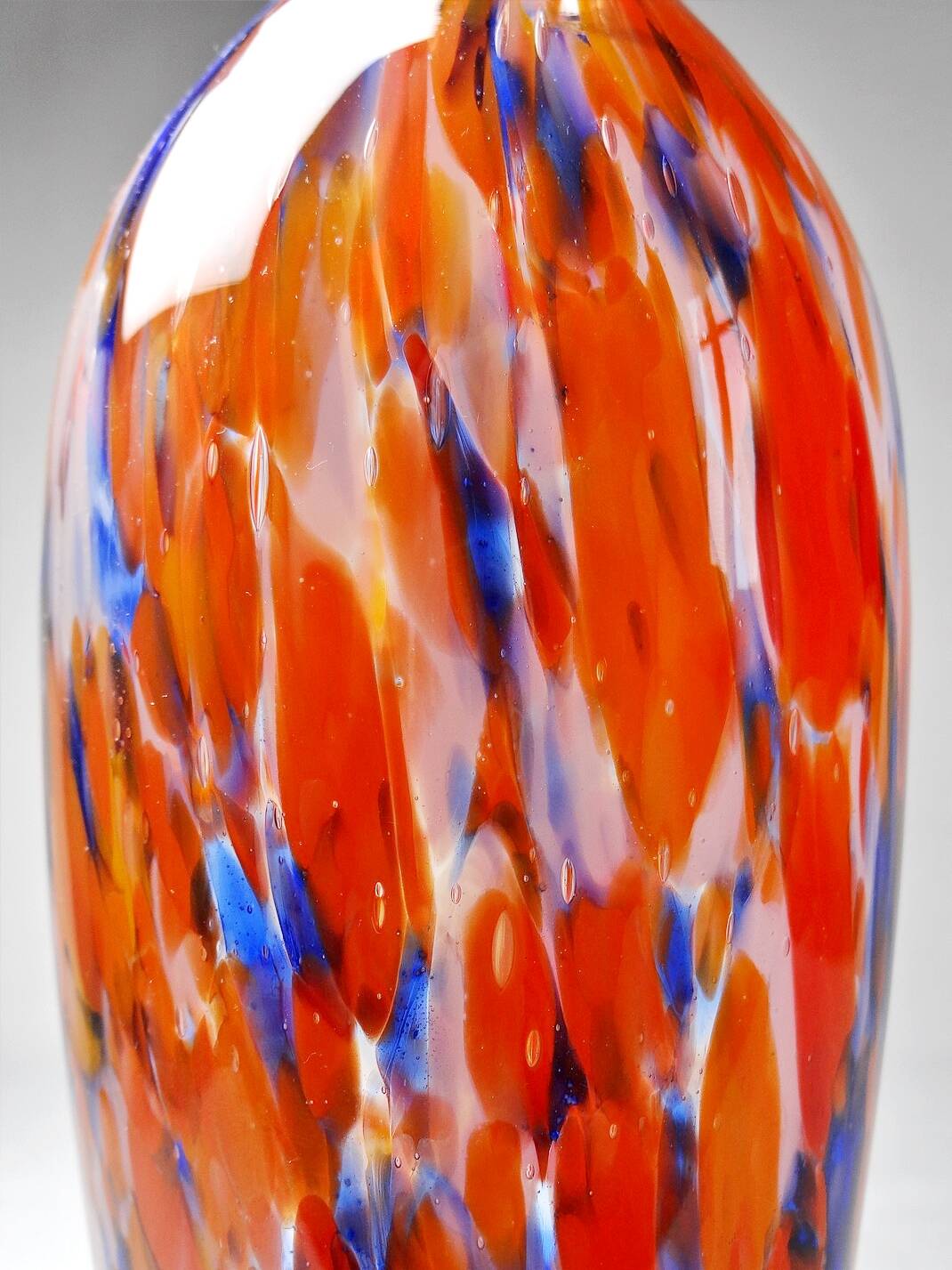 Small antique art deco cobalt orange speckled glass paste vase