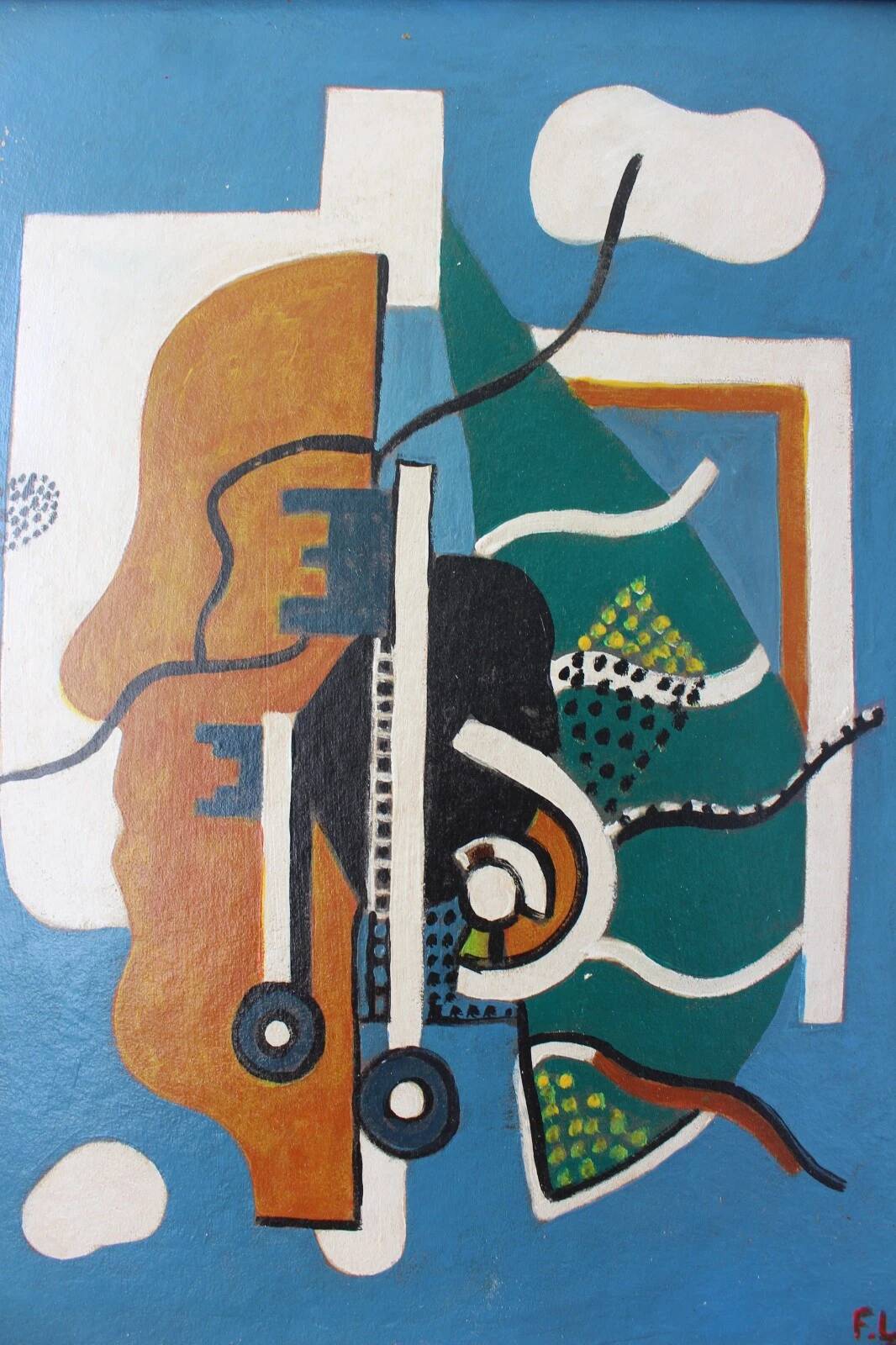Peinture à l'huile abstraite VINTAGE 1959 | Cubisme moderne du milieu du siècle | Original S