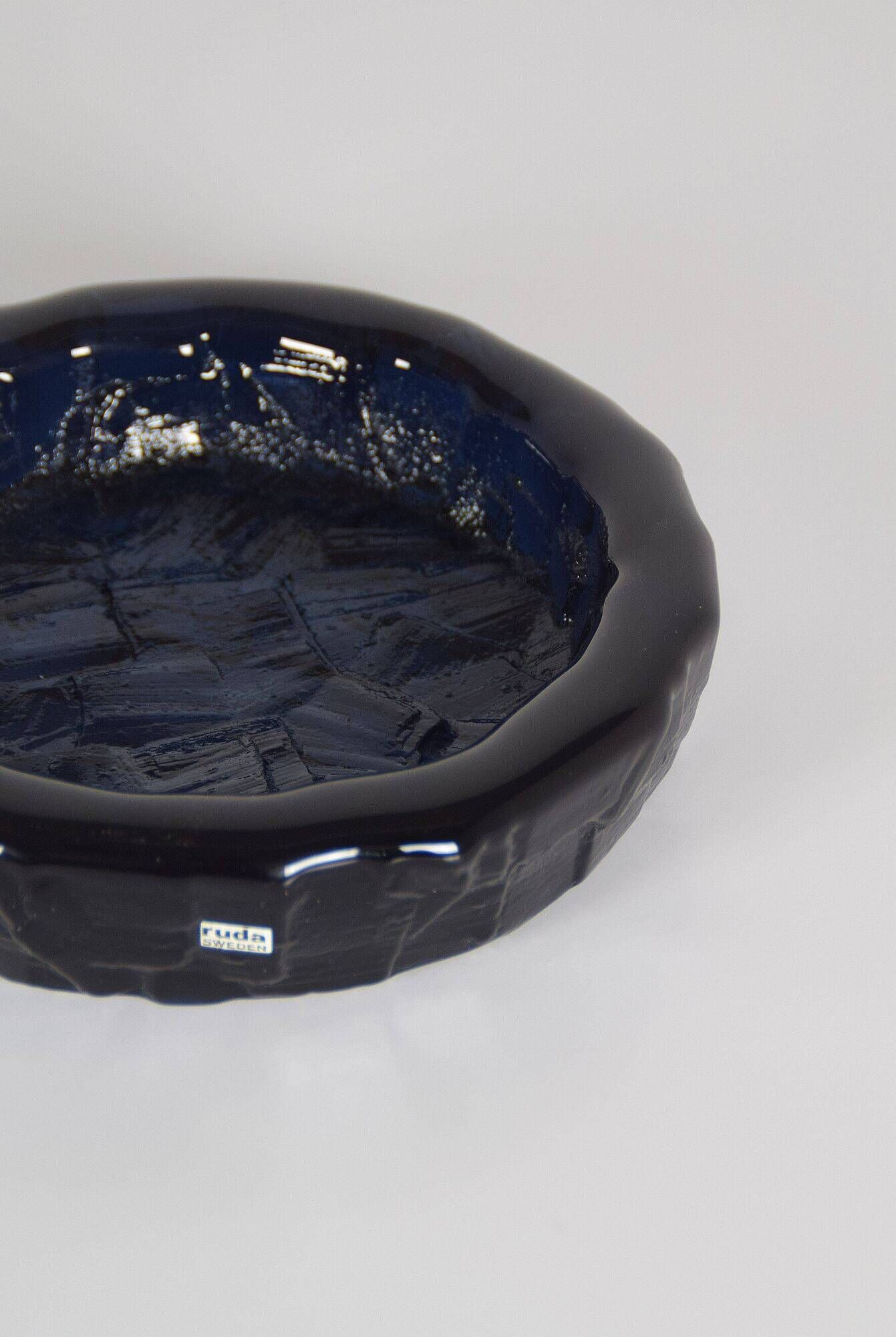 Swedish Cobolt bowl by Göte Augustsson for Ruda Glasbruk, 1960s