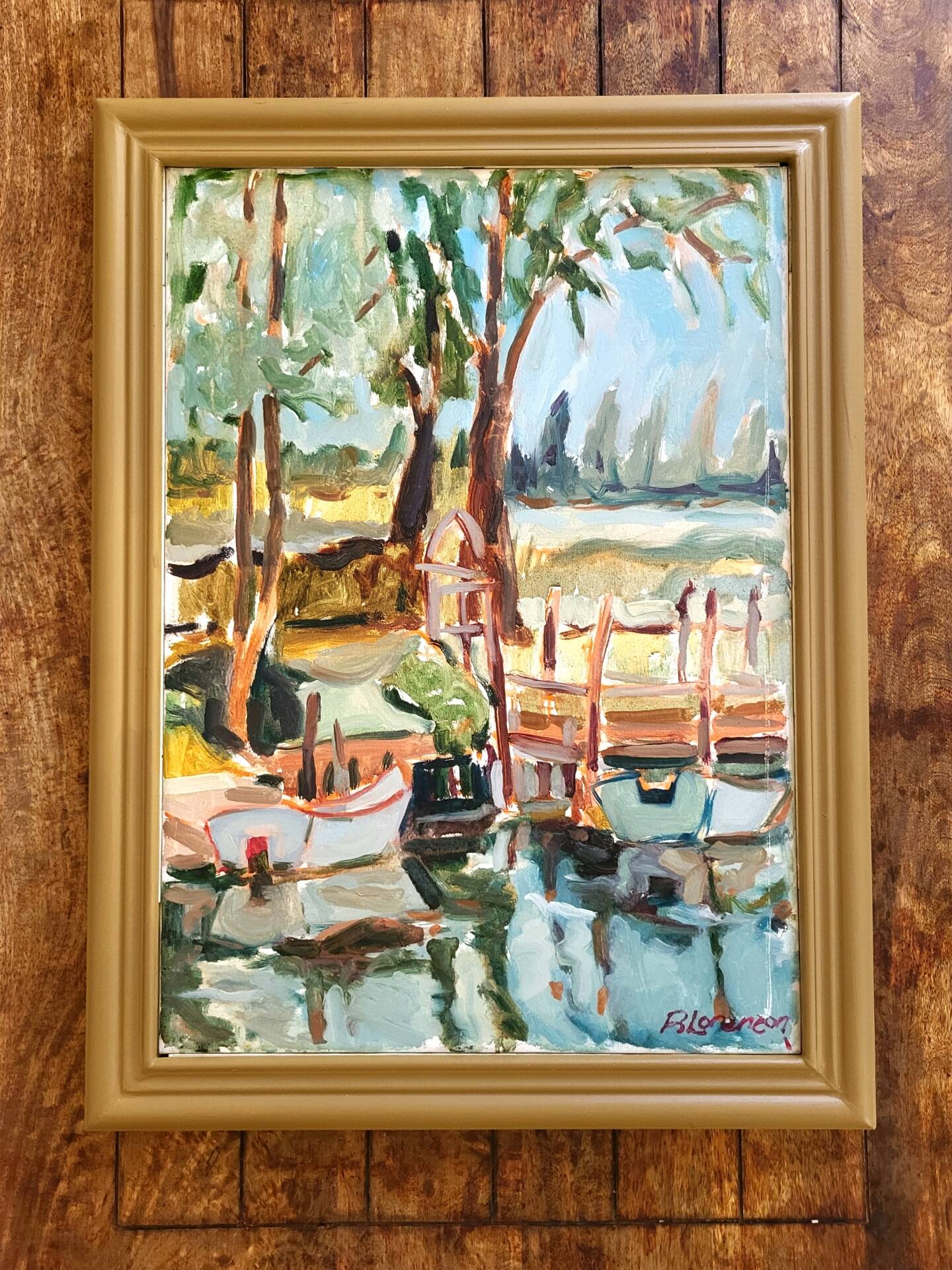 Vintage oil on canvas signed - Framed landscape of Vécétie