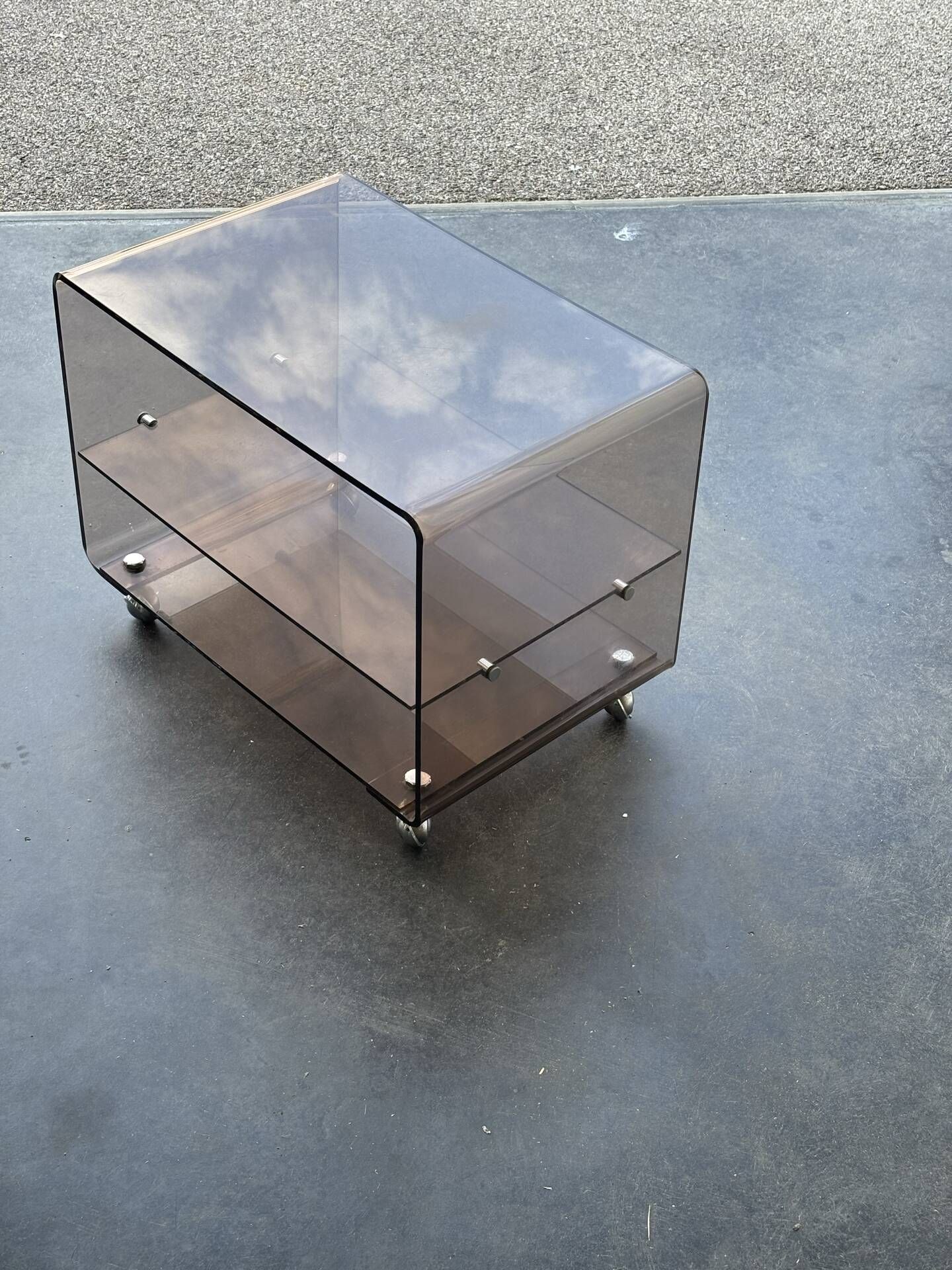 Smoked plexiglass side table, Michel Dumas for Roche Bobois, year