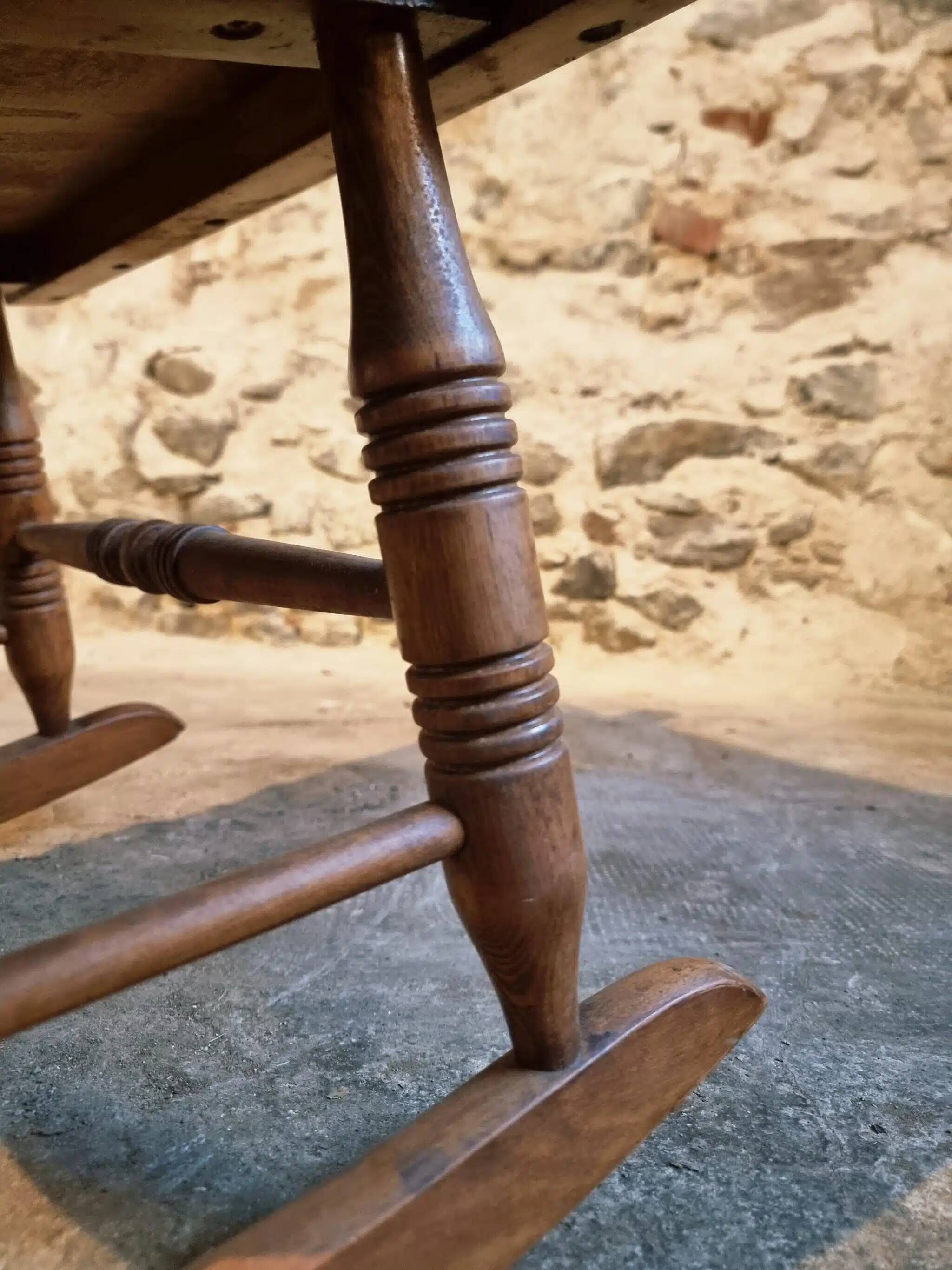 Vintage French Beech Rocking Chair – Mid-20th Century Windsor Style